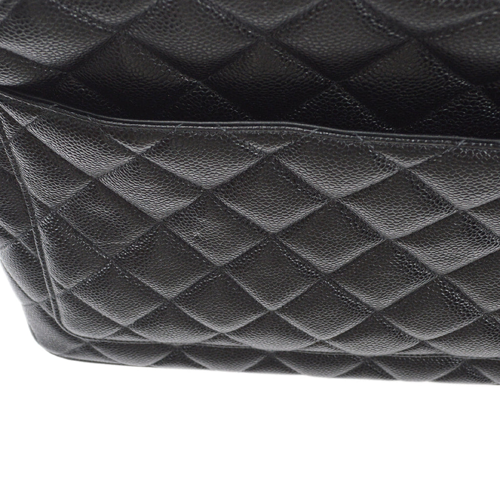 CHANEL Medallion Quilted Tote Handbag Black Caviar 78446
