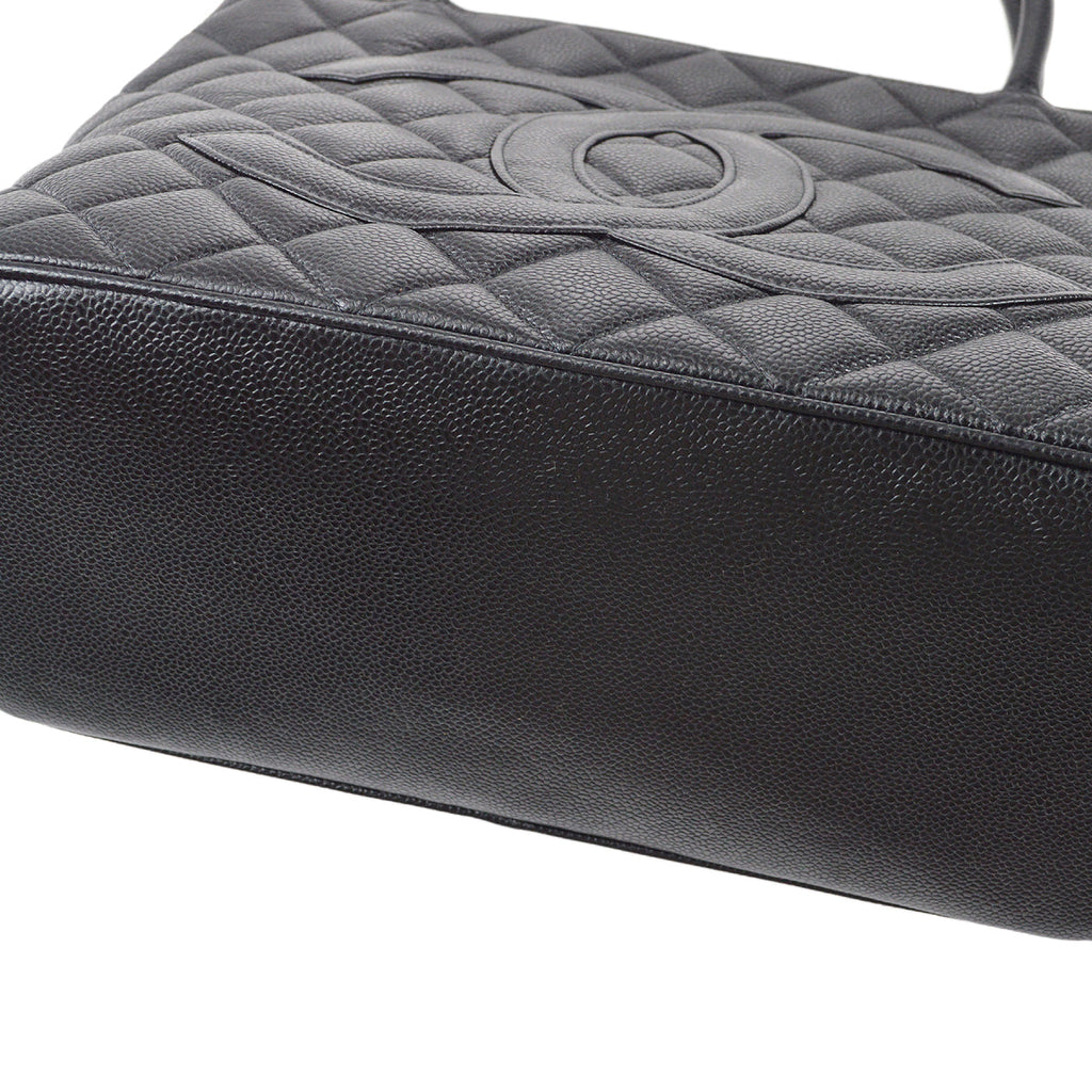 CHANEL Medallion Quilted Tote Handbag Black Caviar 78446