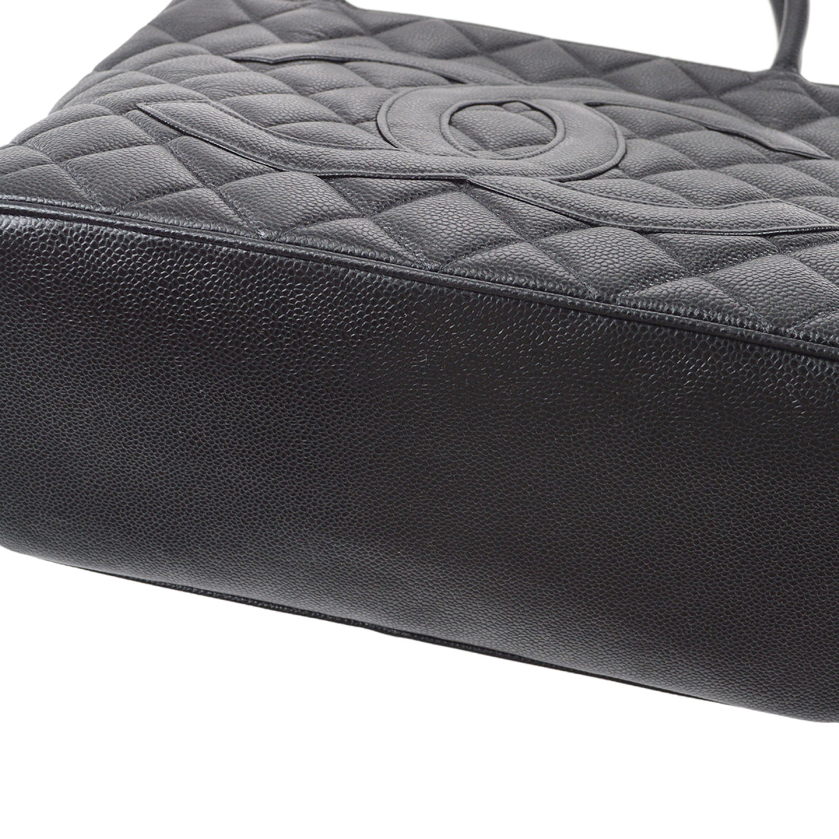 CHANEL Medallion Quilted Tote Handbag Black Caviar 78446