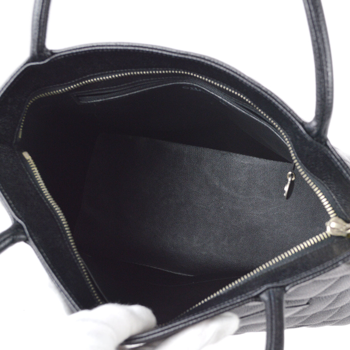 CHANEL Medallion Quilted Tote Handbag Black Caviar 78446