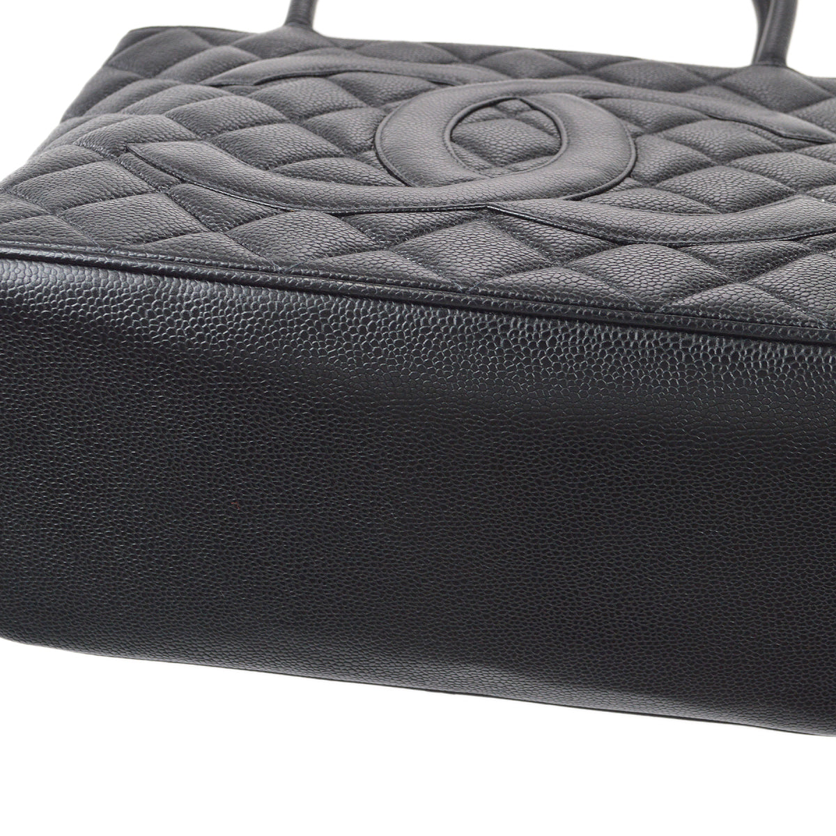 CHANEL Medallion Quilted Tote Handbag Black Caviar 78481