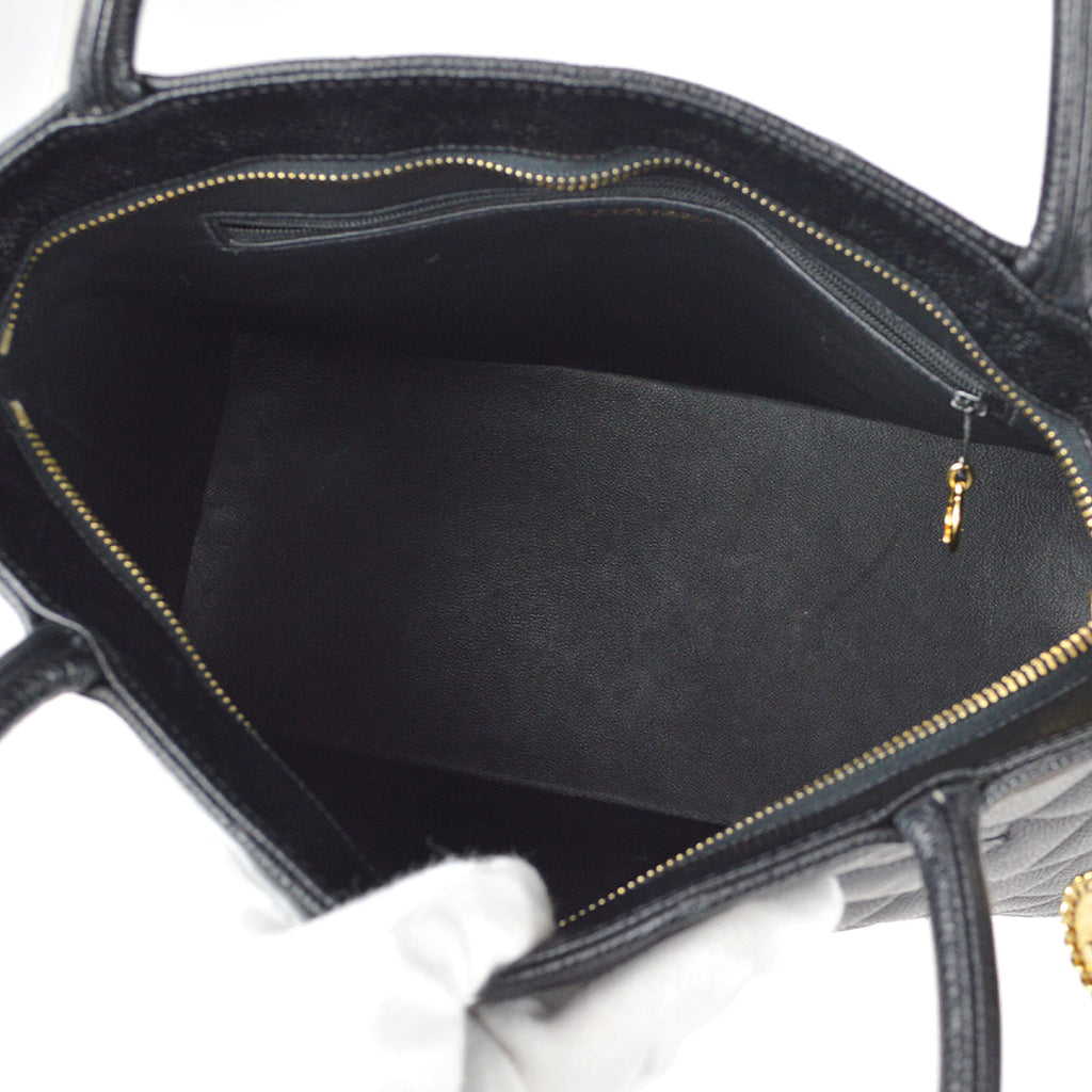 CHANEL Medallion Quilted Tote Handbag Black Caviar 78481