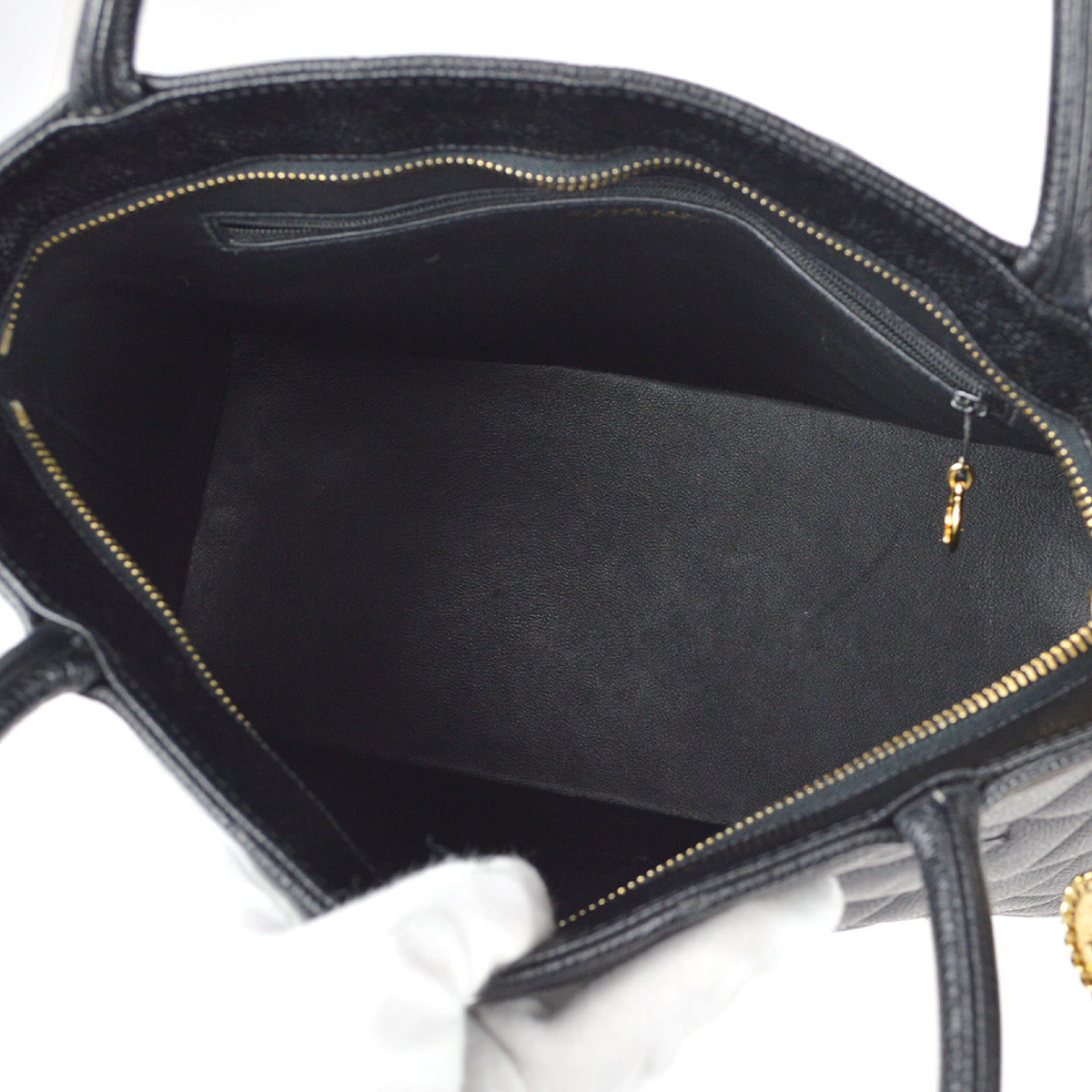 CHANEL Medallion Quilted Tote Handbag Black Caviar 78481