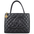 CHANEL Medallion Quilted Tote Handbag Black Caviar 78500