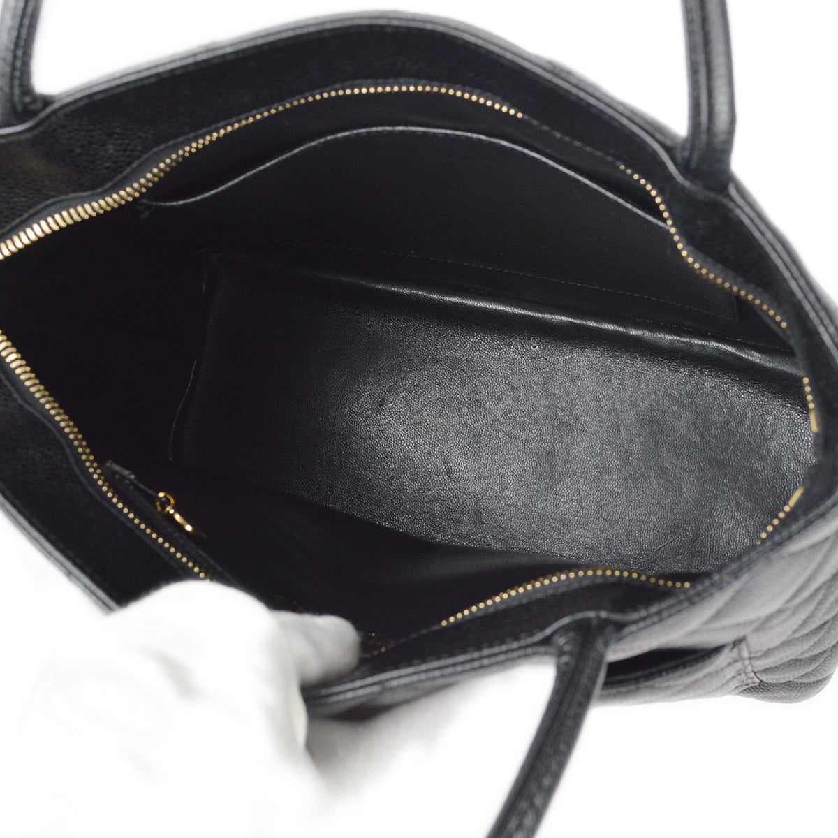 CHANEL Medallion Quilted Tote Handbag Black Caviar 78500