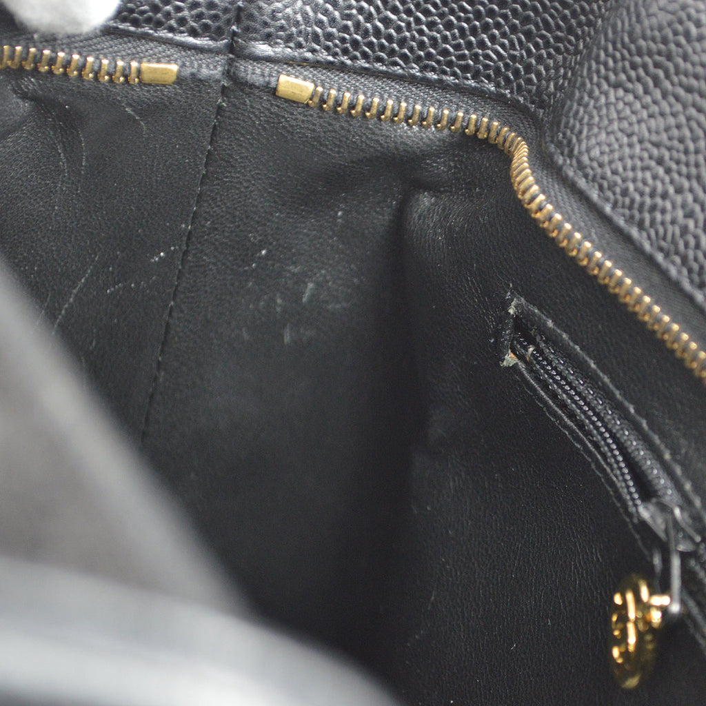 CHANEL Medallion Quilted Tote Handbag Black Caviar 78500