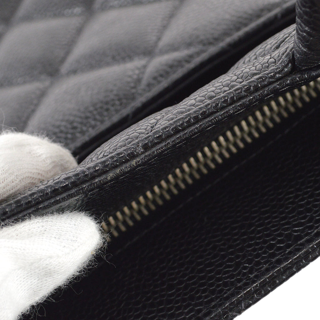 CHANEL Medallion Quilted Tote Handbag Black Caviar 78536