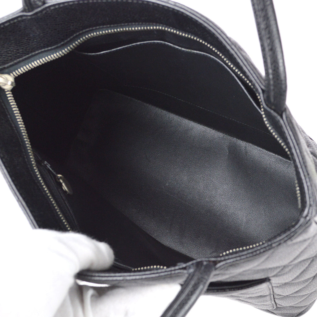 CHANEL Medallion Quilted Tote Handbag Black Caviar 78536