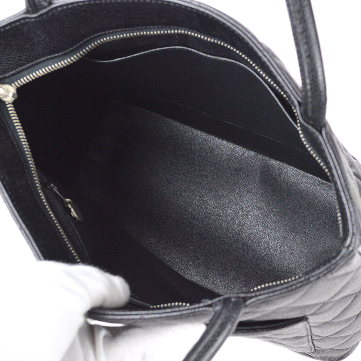 CHANEL Medallion Quilted Tote Handbag Black Caviar 78536