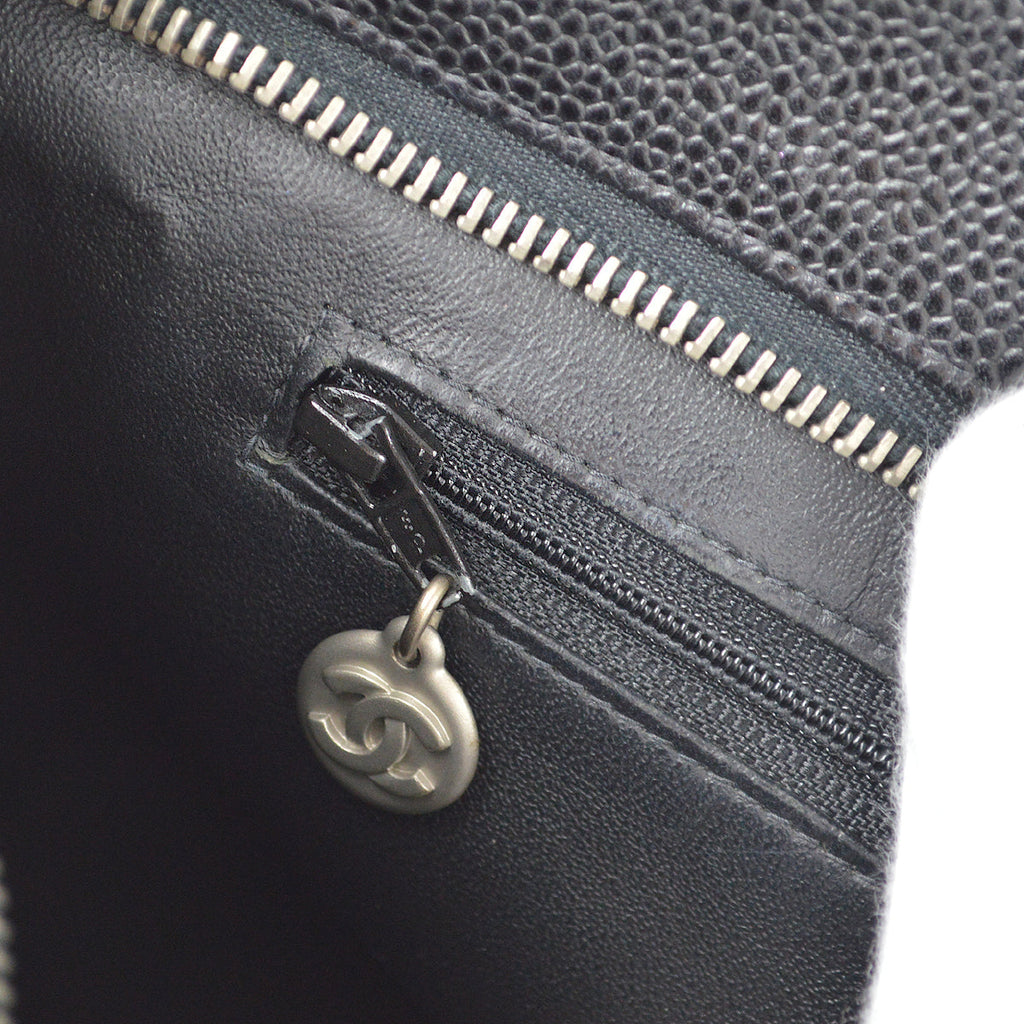 CHANEL Medallion Quilted Tote Handbag Black Caviar 78536