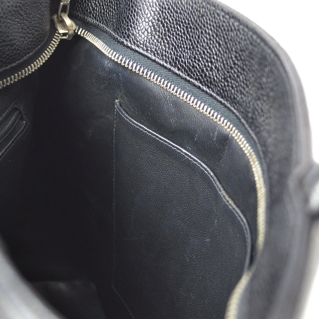 CHANEL Medallion Quilted Tote Handbag Black Caviar 78536