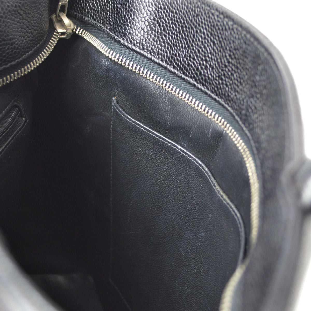 CHANEL Medallion Quilted Tote Handbag Black Caviar 78536