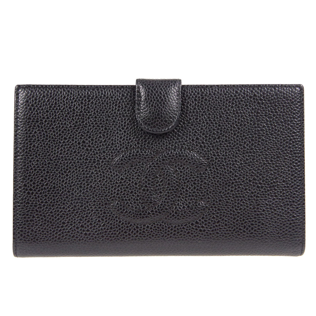 CHANEL Long Bifold Wallet Black Caviar 78637