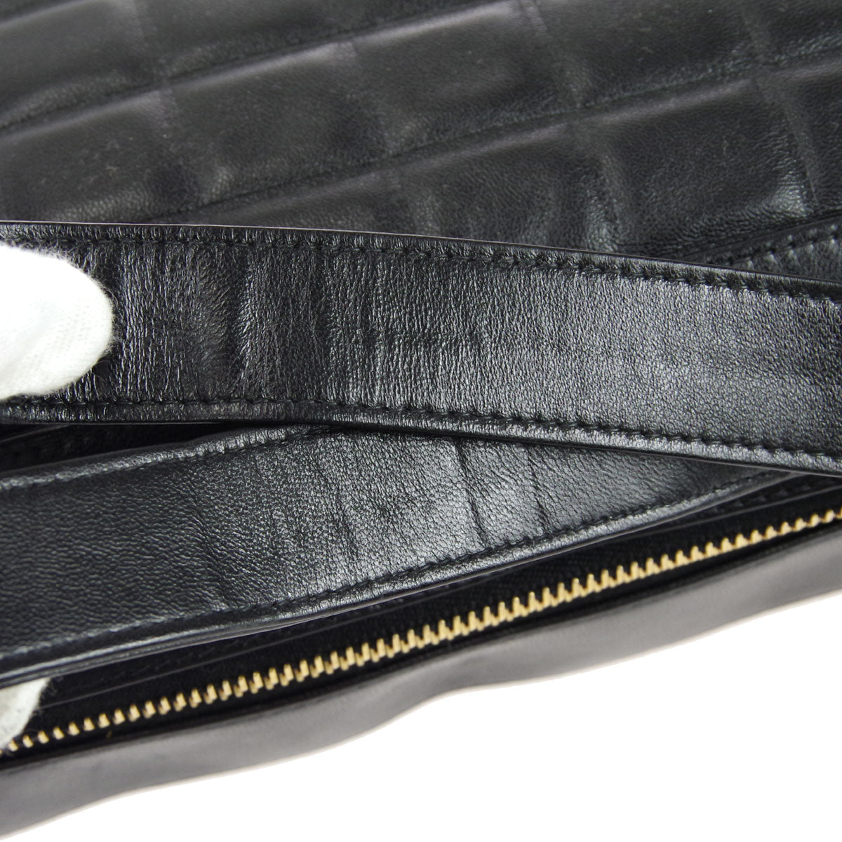 CHANEL Choco Bar Shoulder Bag Black Lambskin 67732