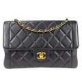 CHANEL Classic Flap Double Chain Shoulder Bag Black Lambskin 67933