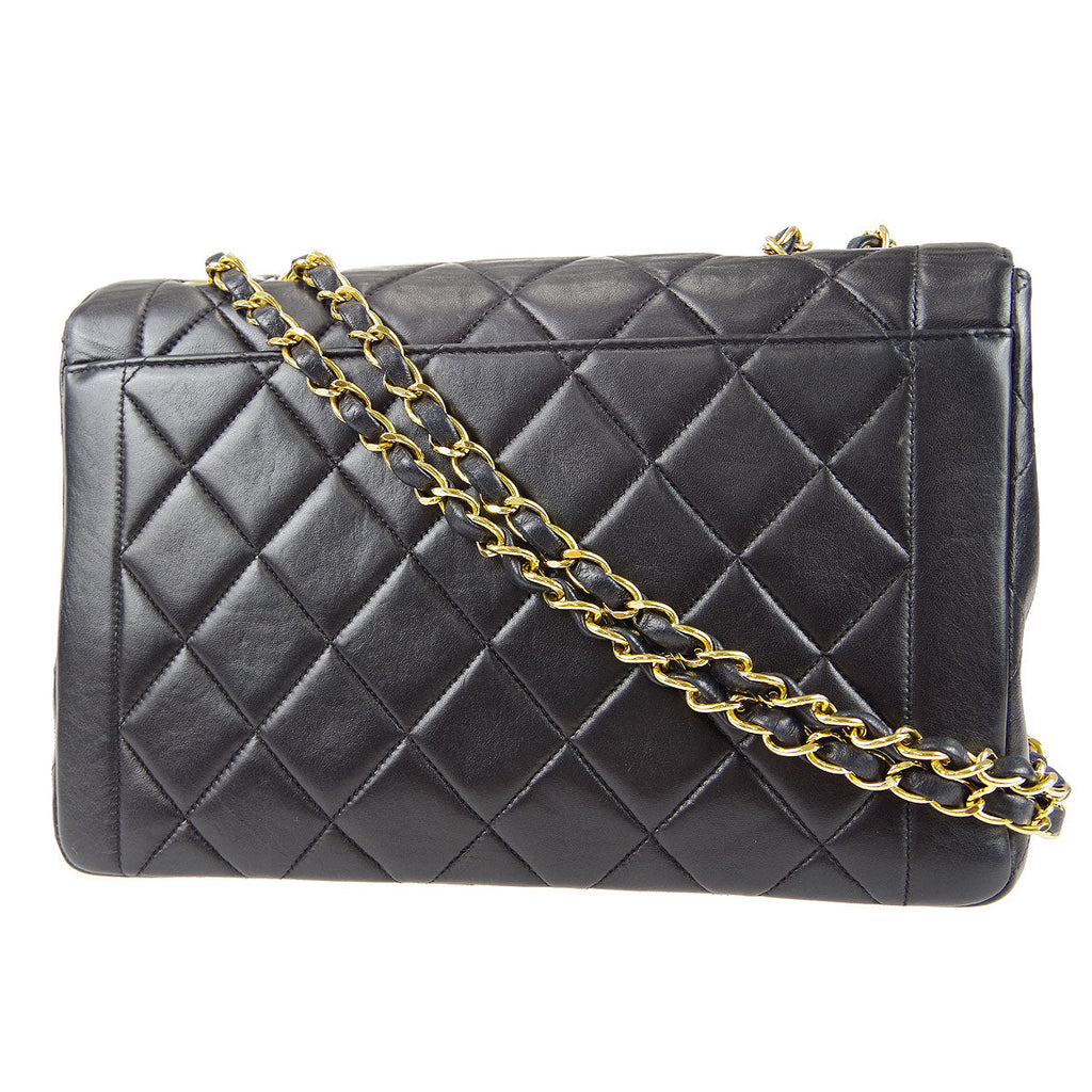 CHANEL Classic Flap Double Chain Shoulder Bag Black Lambskin 67933