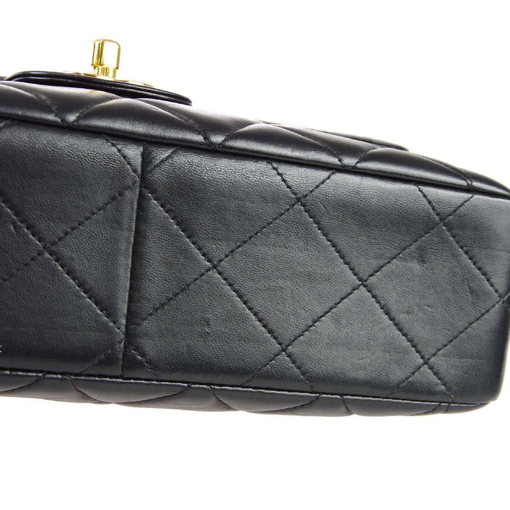 CHANEL Classic Flap Double Chain Shoulder Bag Black Lambskin 67933