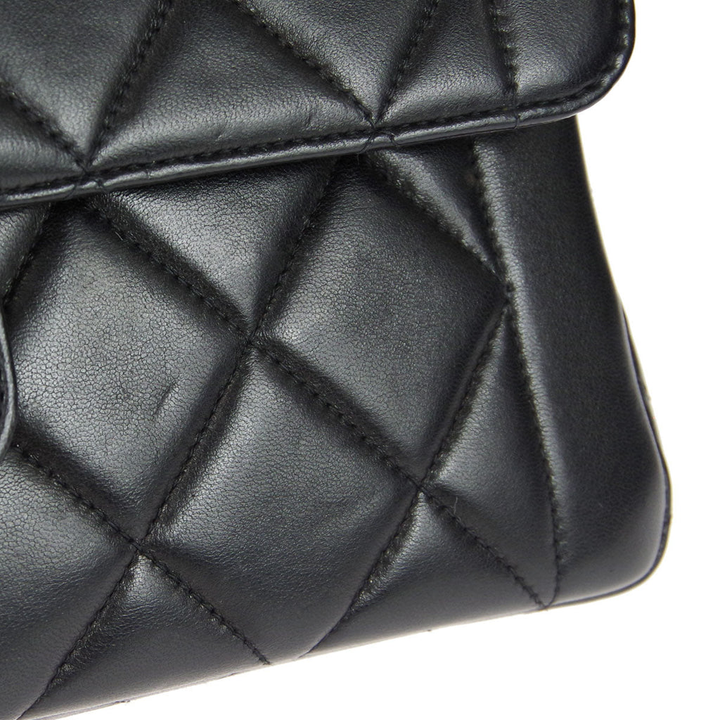 CHANEL Classic Flap Double Chain Shoulder Bag Black Lambskin 67933