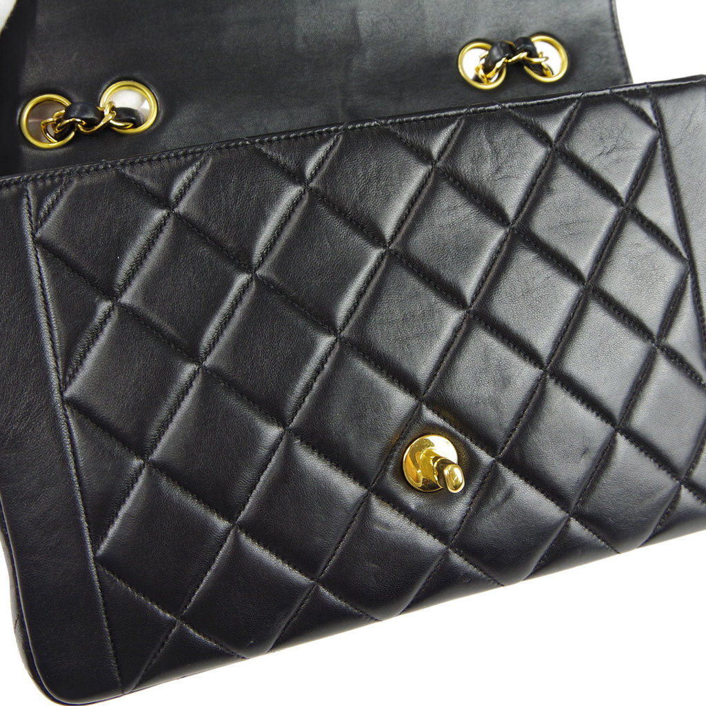 CHANEL Classic Flap Double Chain Shoulder Bag Black Lambskin 67933