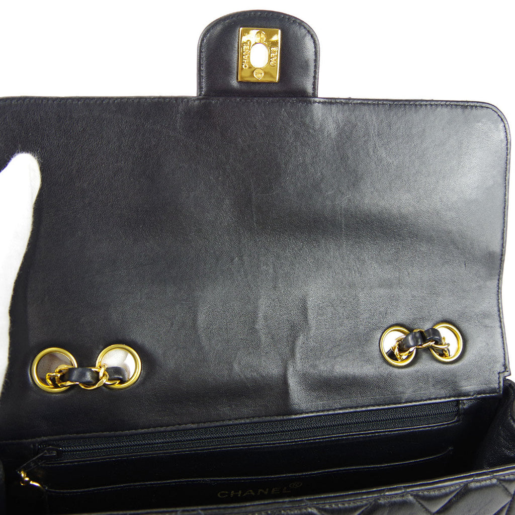 CHANEL Classic Flap Double Chain Shoulder Bag Black Lambskin 67933