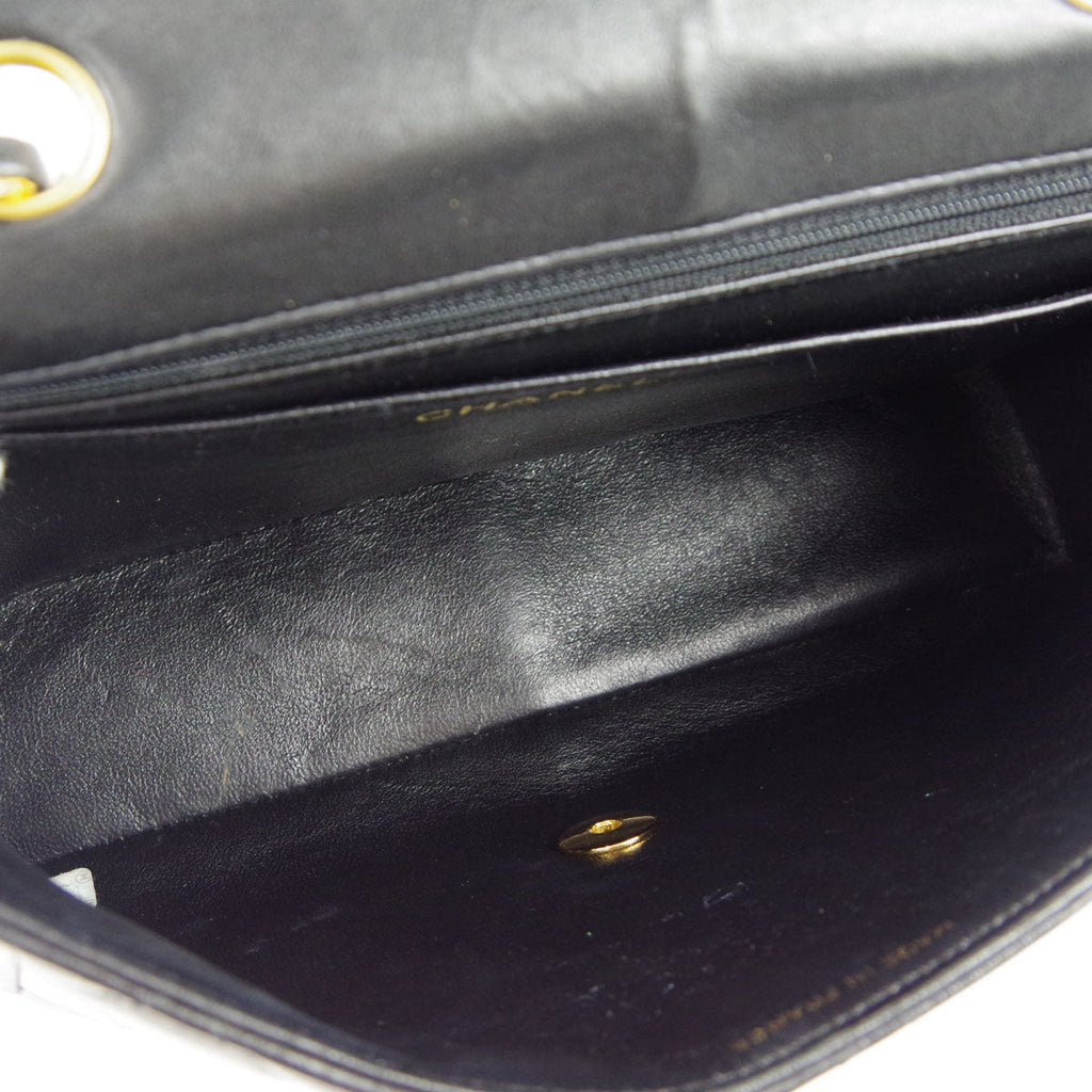 CHANEL Classic Flap Double Chain Shoulder Bag Black Lambskin 67933