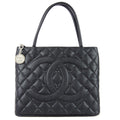 CHANEL Medallion Quilted Tote Handbag Black Caviar 68010