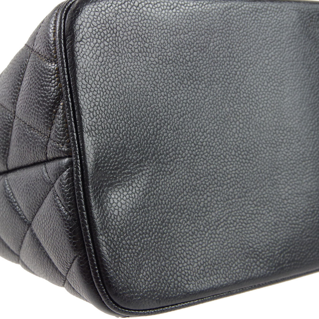 CHANEL Medallion Quilted Tote Handbag Black Caviar 68010