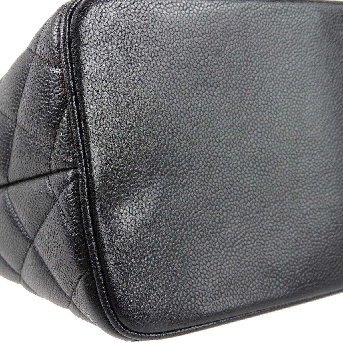 CHANEL Medallion Quilted Tote Handbag Black Caviar 68010