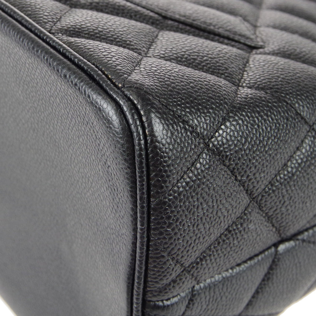 CHANEL Medallion Quilted Tote Handbag Black Caviar 68010