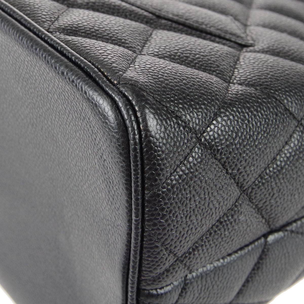 CHANEL Medallion Quilted Tote Handbag Black Caviar 68010