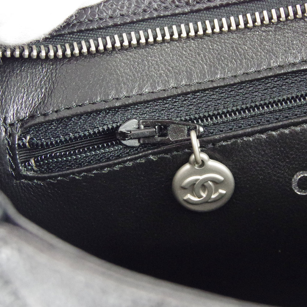 CHANEL Medallion Quilted Tote Handbag Black Caviar 68010
