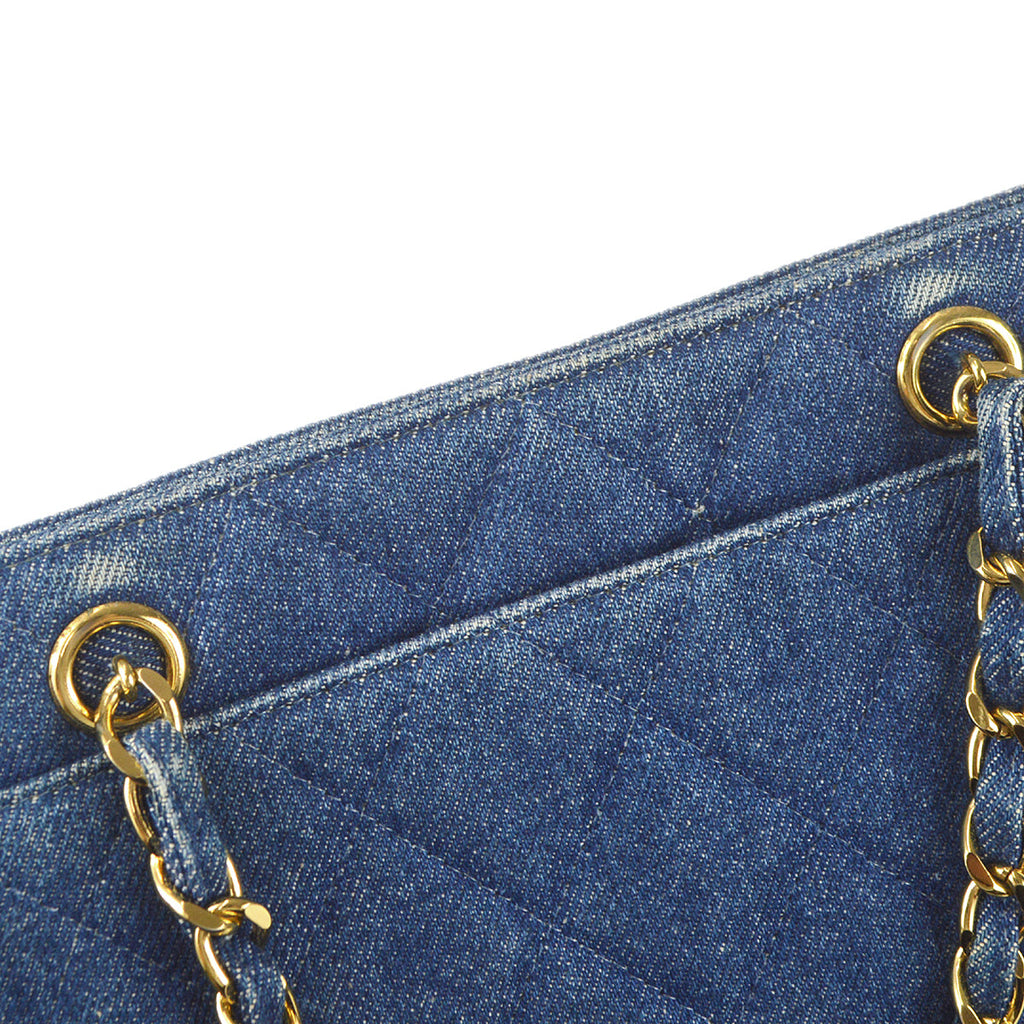 CHANEL Chain Tote Handbag Indigo Denim 68451