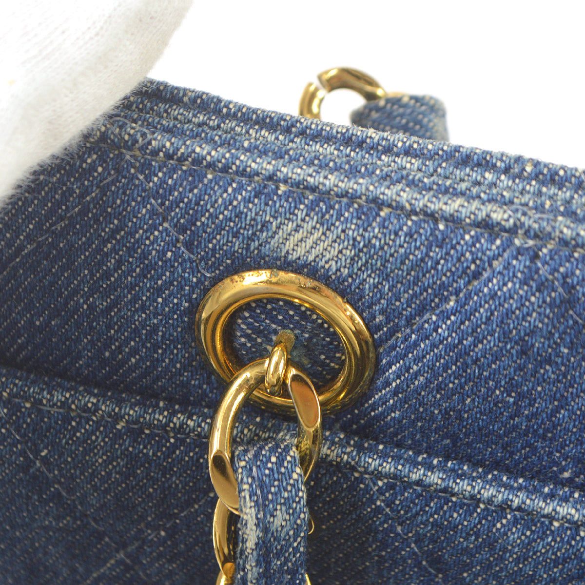 CHANEL Chain Tote Handbag Indigo Denim 68451