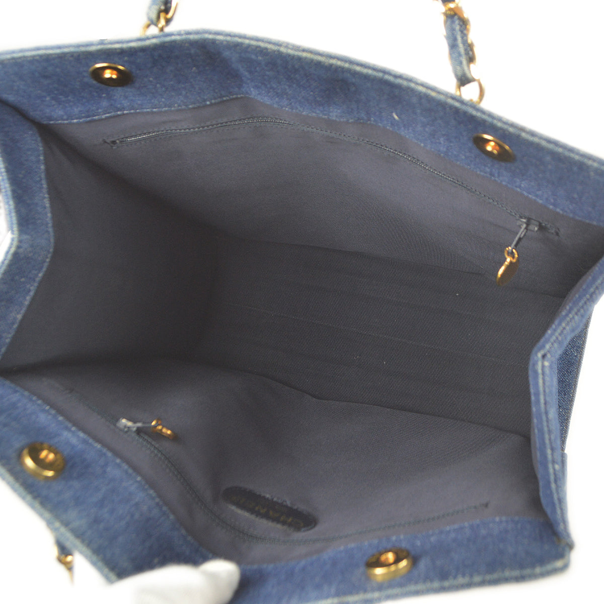 CHANEL Chain Tote Handbag Indigo Denim 68451