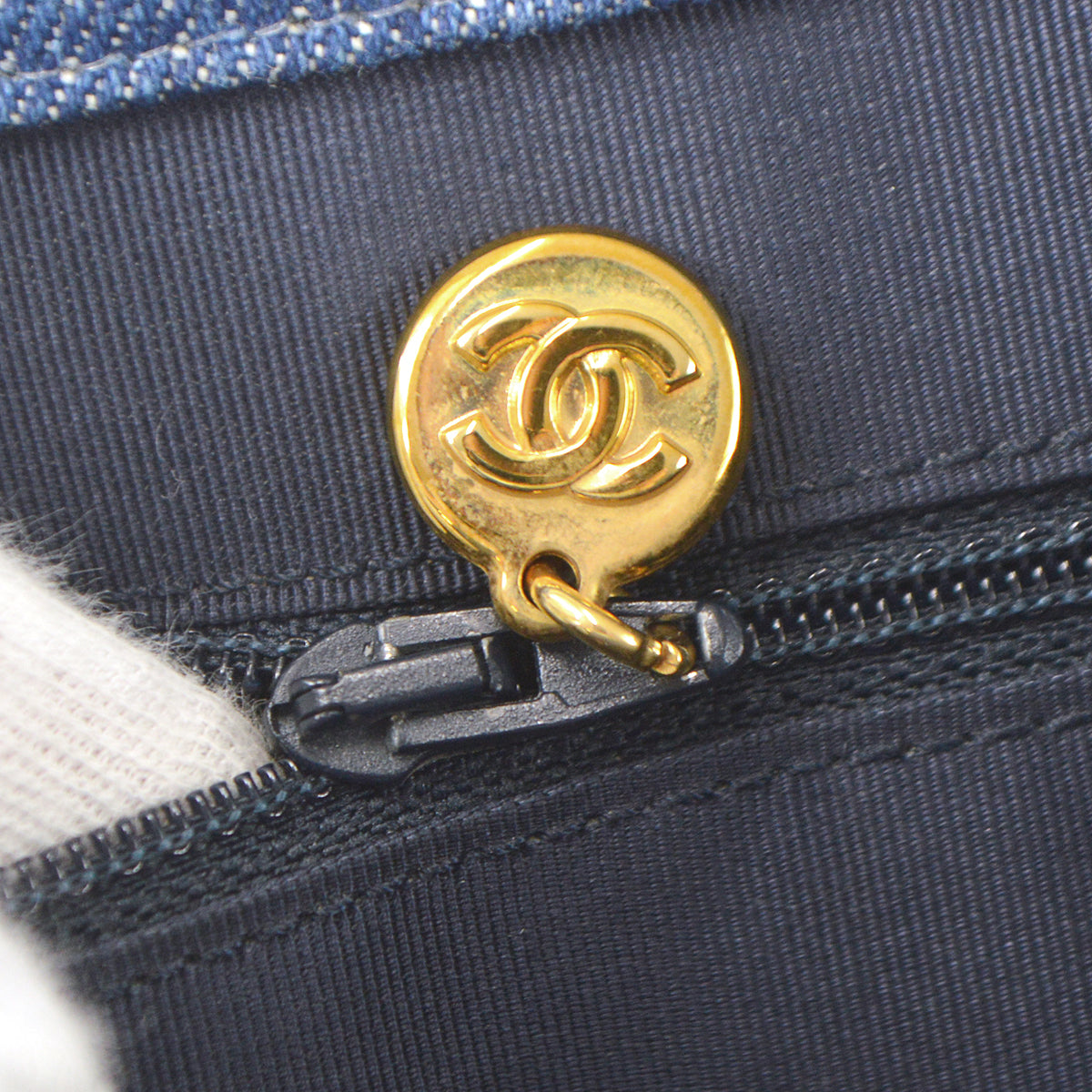 CHANEL Chain Tote Handbag Indigo Denim 68451