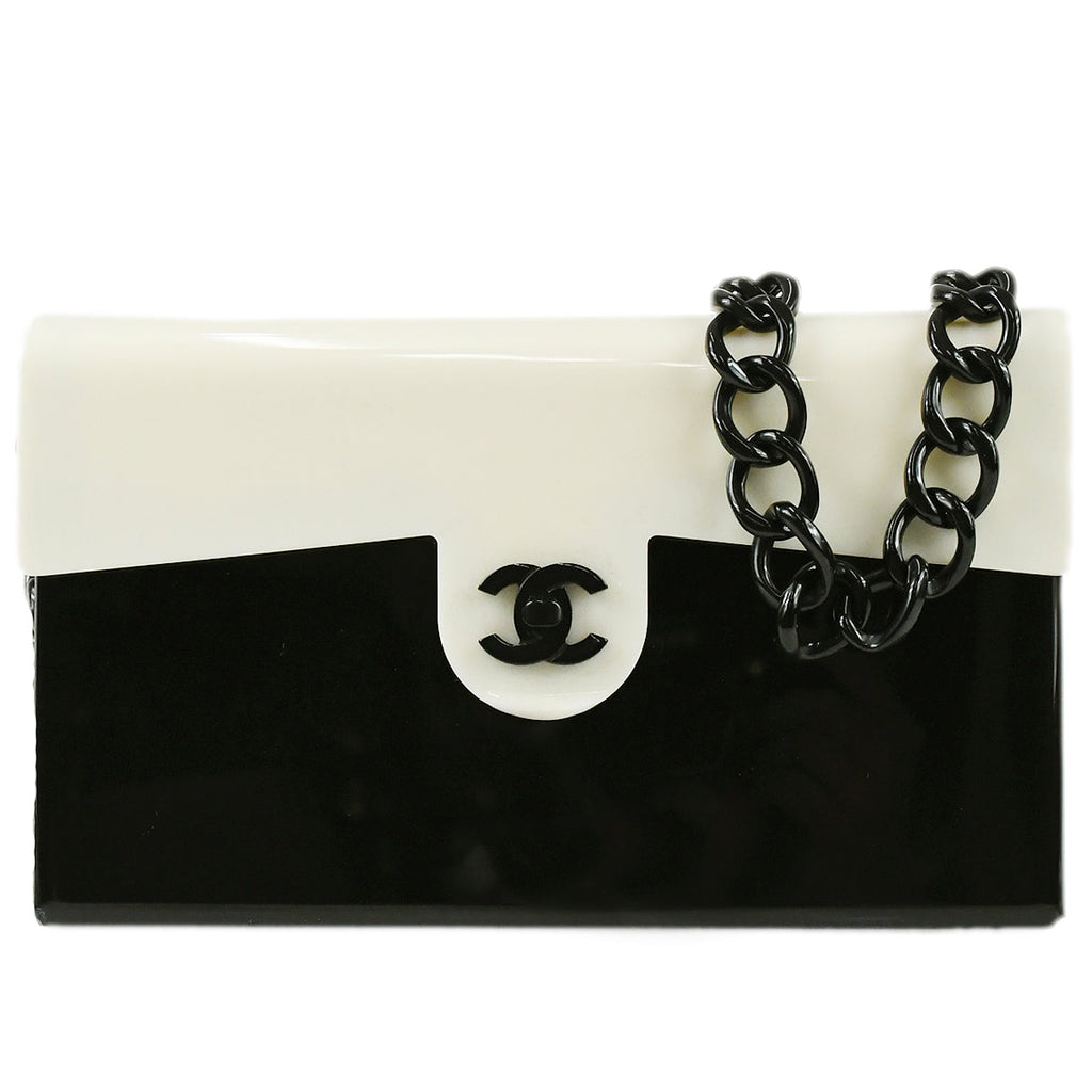 CHANEL Plastic Chain Shoulder Bag Bi-color Black White 68630