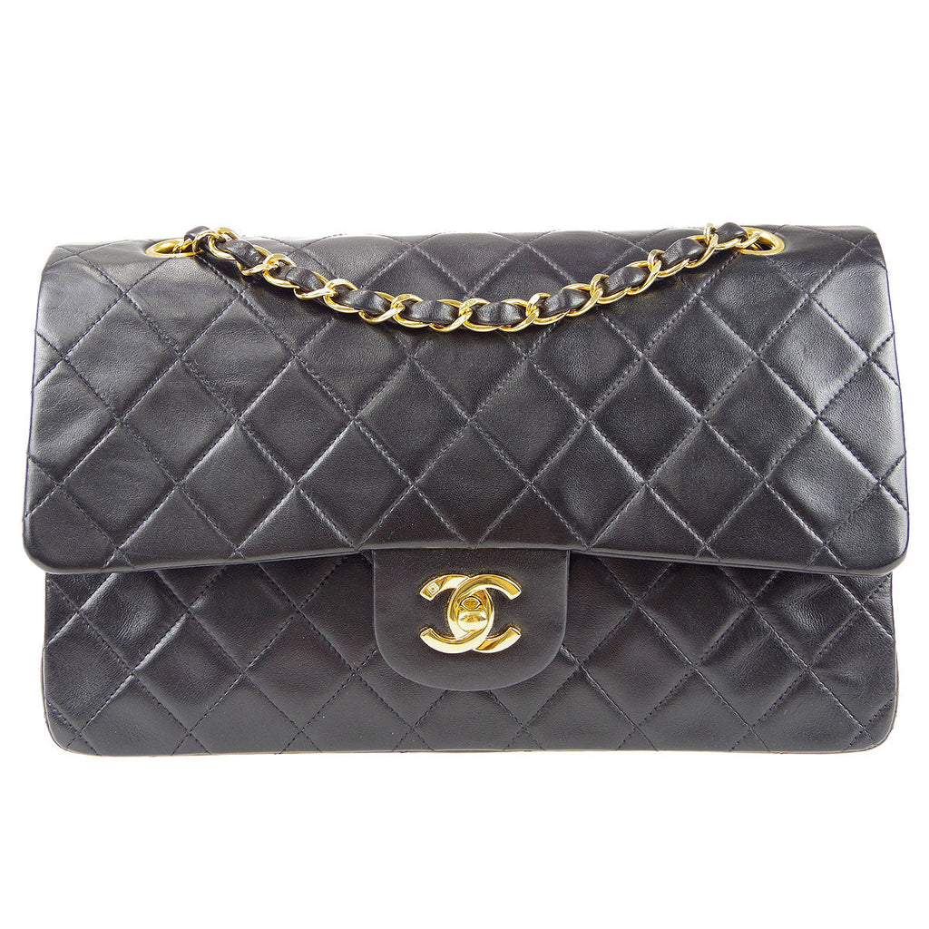 CHANEL Classic Double Flap Medium Shoulder Bag Black Lambskin 78308