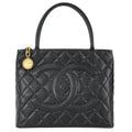 CHANEL Medallion Quilted Tote Handbag Black Caviar 78342