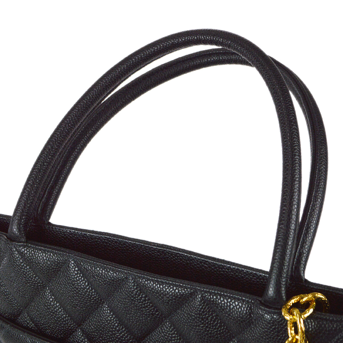 CHANEL Medallion Quilted Tote Handbag Black Caviar 78342