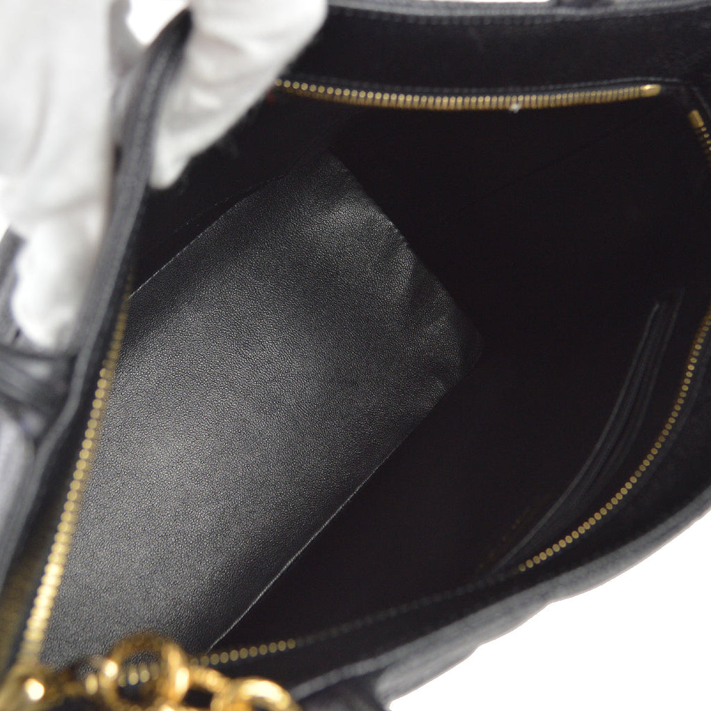 CHANEL Medallion Quilted Tote Handbag Black Caviar 78342