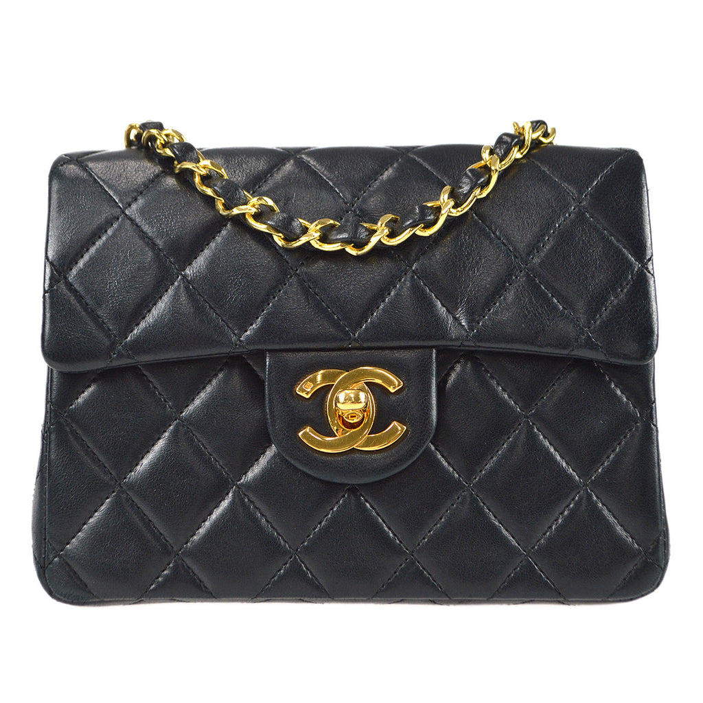CHANEL Classic Flap Mini Square Chain Shoulder Bag Black Lambskin 78392