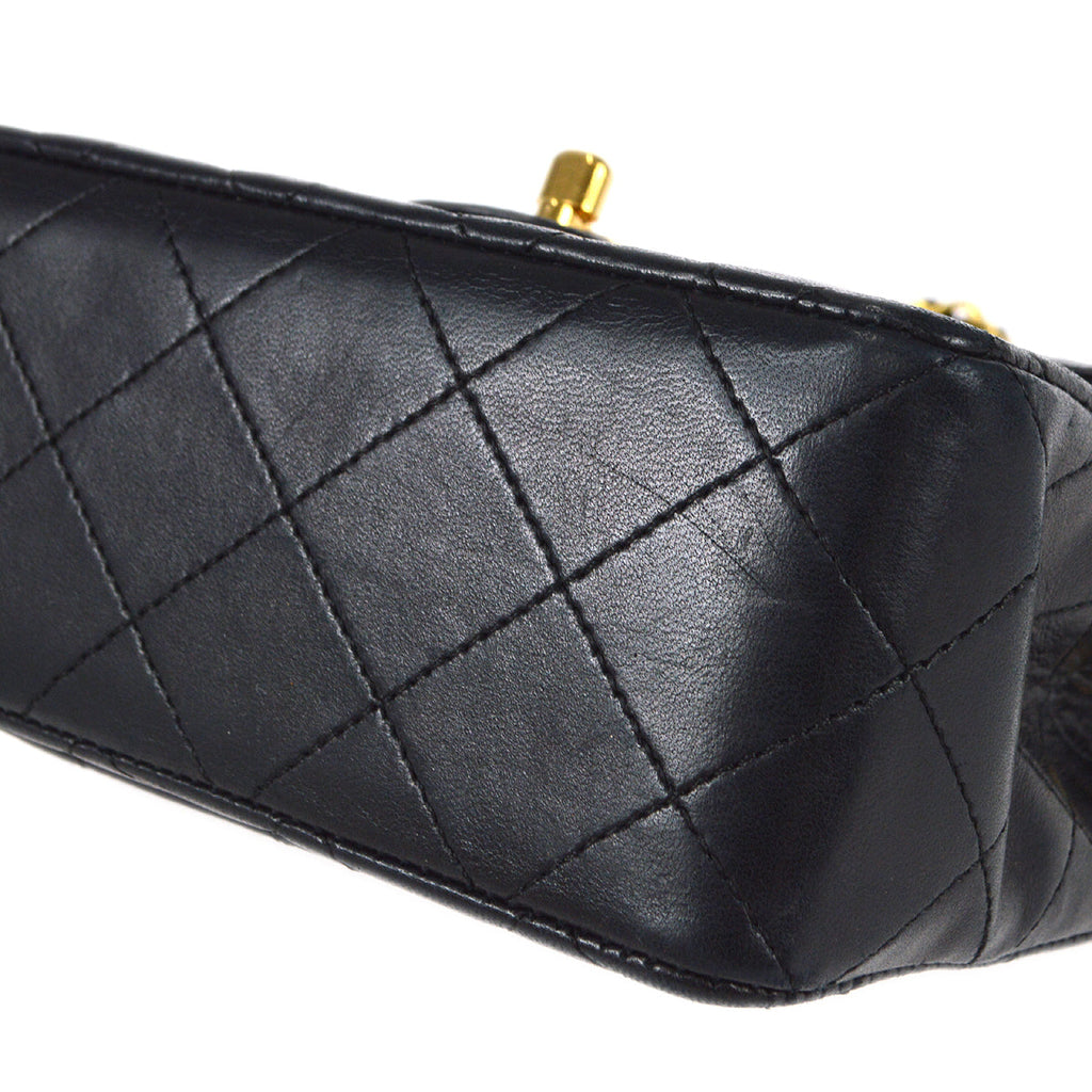 CHANEL Classic Flap Mini Square Chain Shoulder Bag Black Lambskin 78392