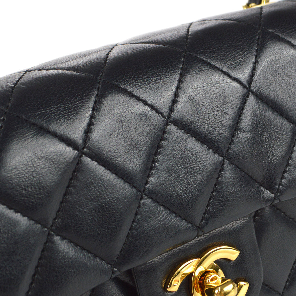 CHANEL Classic Flap Mini Square Chain Shoulder Bag Black Lambskin 78392