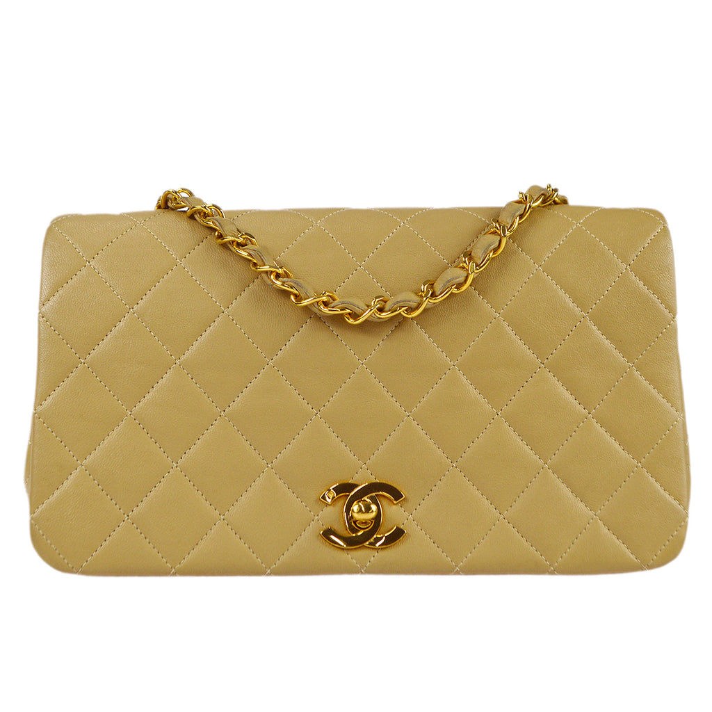 CHANEL Full Flap Chain Shoulder Bag Beige Lambskin 78394