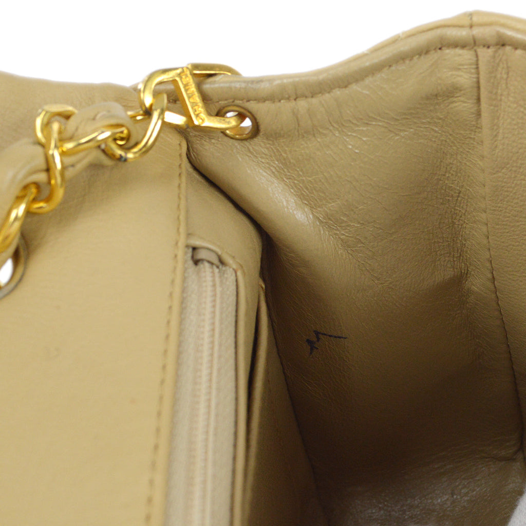 CHANEL Full Flap Chain Shoulder Bag Beige Lambskin 78394