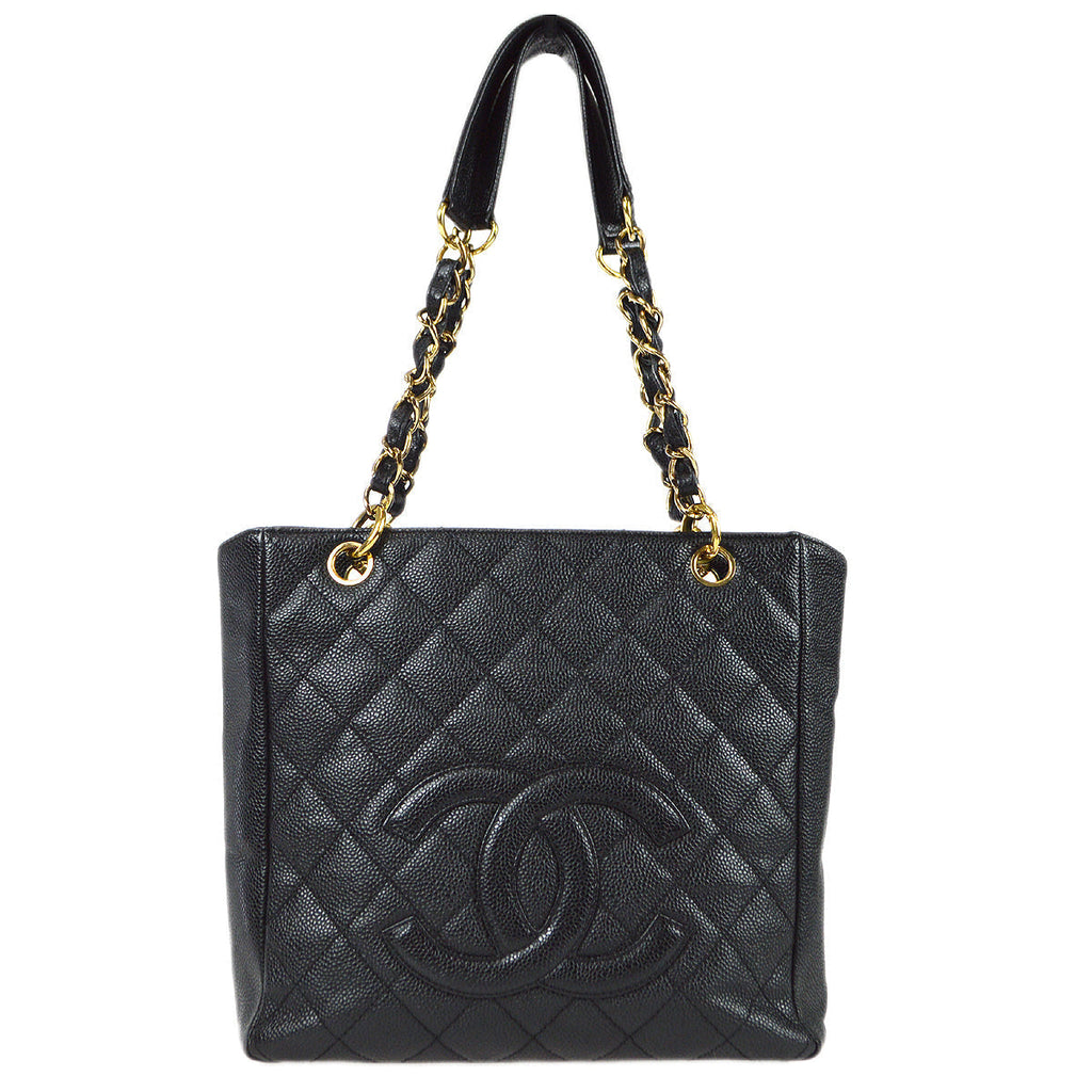 CHANEL Petite Shopping Tote PST Chain Tote Handbag Black Caviar 78557