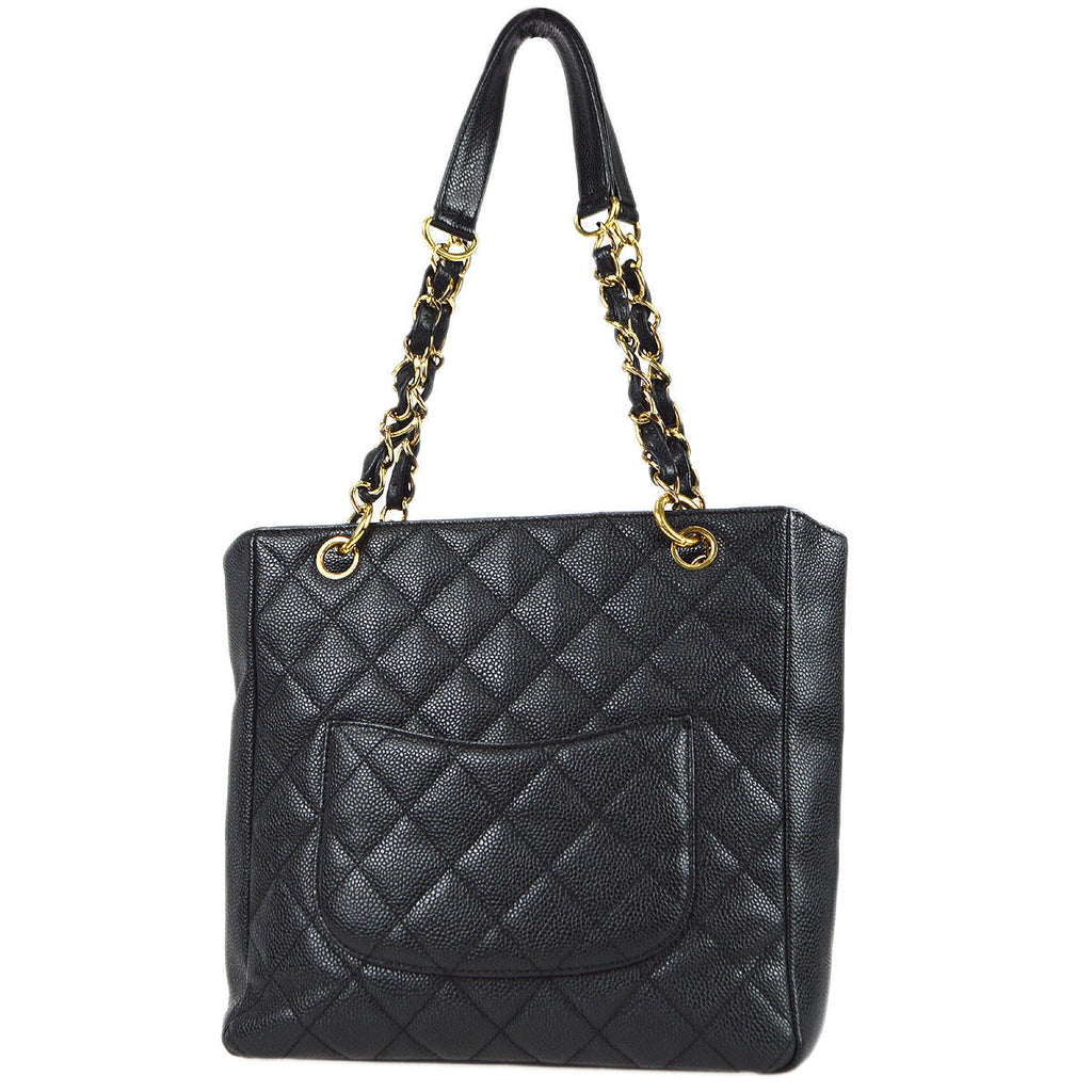 CHANEL Petite Shopping Tote PST Chain Tote Handbag Black Caviar 78557