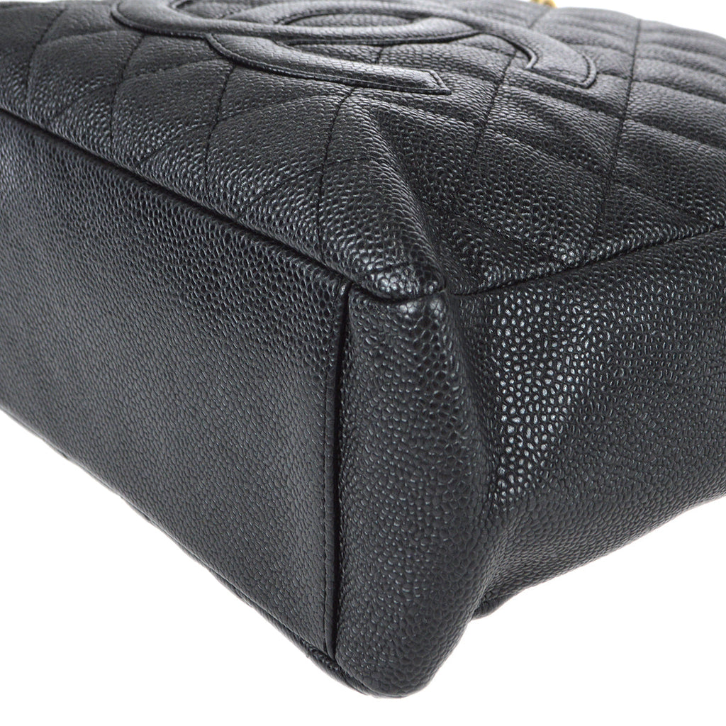 CHANEL Petite Shopping Tote PST Chain Tote Handbag Black Caviar 78557
