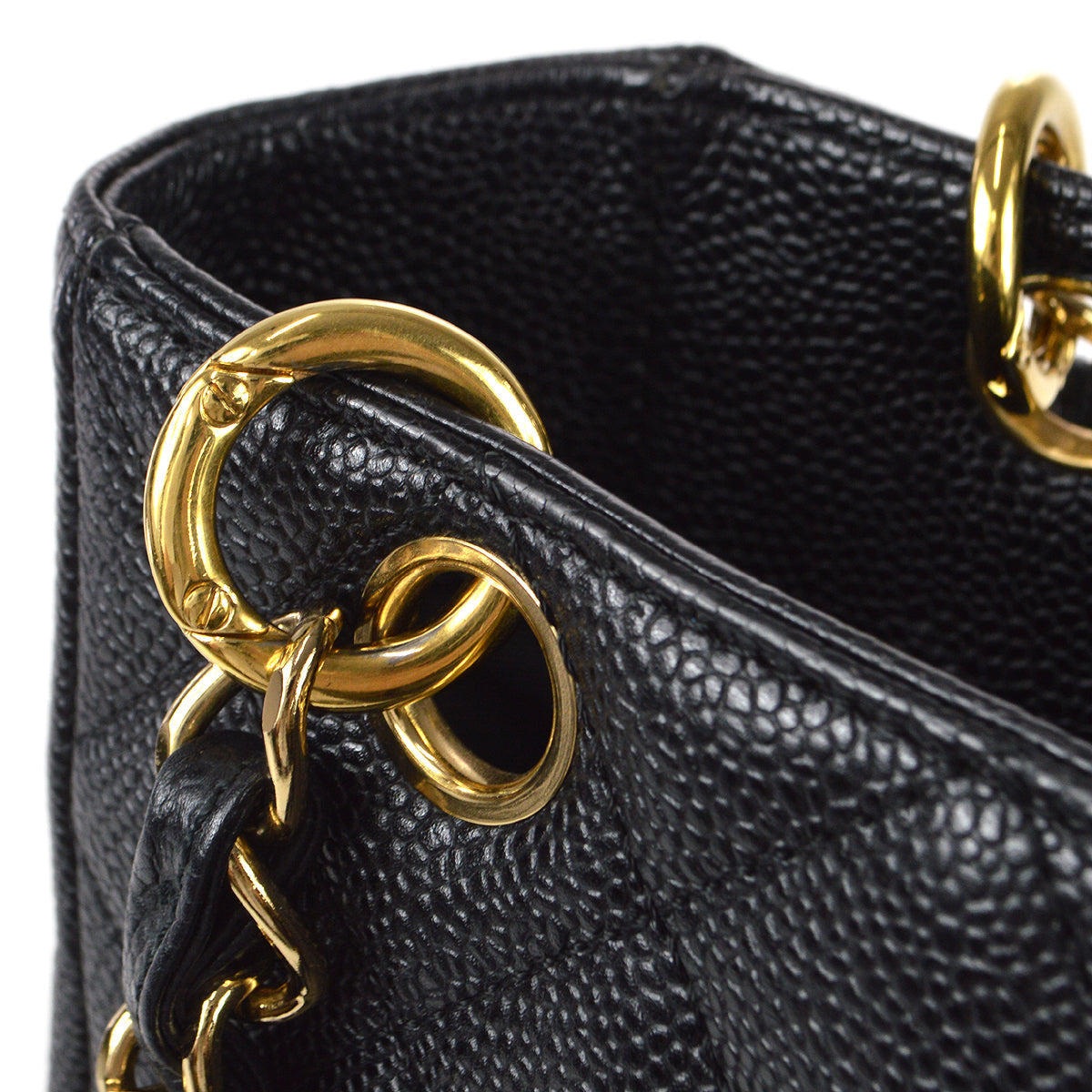CHANEL Petite Shopping Tote PST Chain Tote Handbag Black Caviar 78557