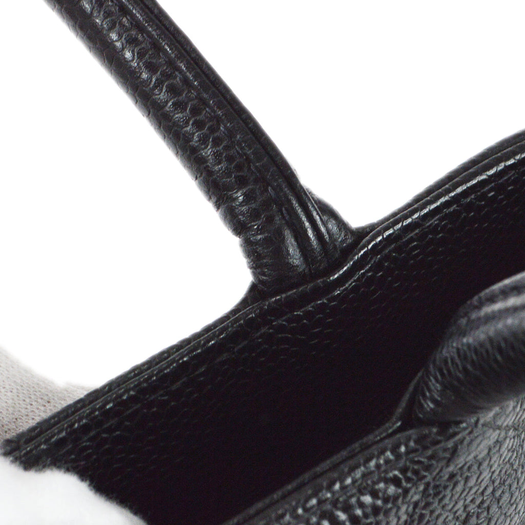 CHANEL Medallion Quilted Tote Handbag Black Caviar 78590
